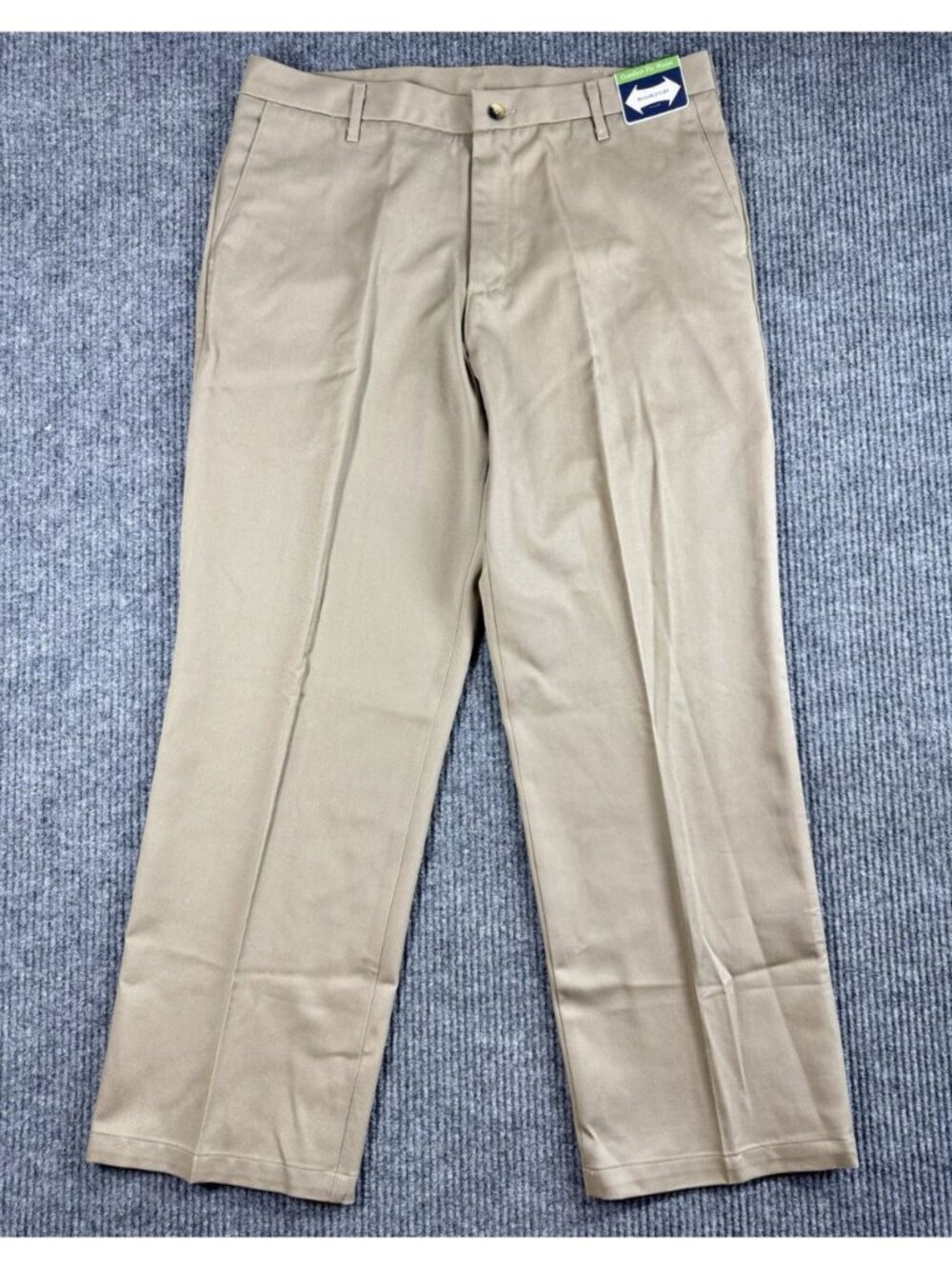 Wrangler No Iron Ultimate Khaki Pants Mens 36x30 Tan Flat Front Classic Fit NEW